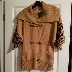 Kimono Pattern Tan Knit Banded Sweater